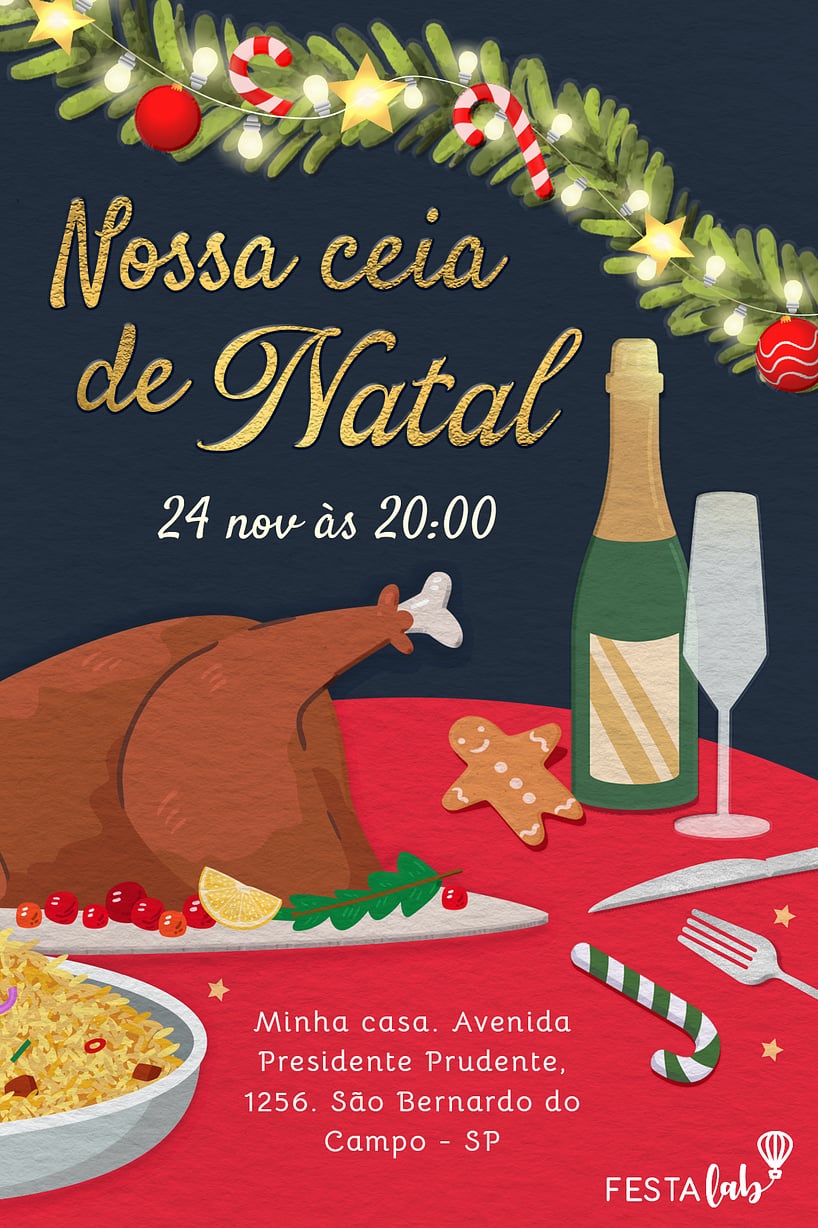 Modelo de Convite de Ocasioes especiais - Banquete de Natal Criar convite de Ocasiões especiais - Banquete de Natal| FestaLab