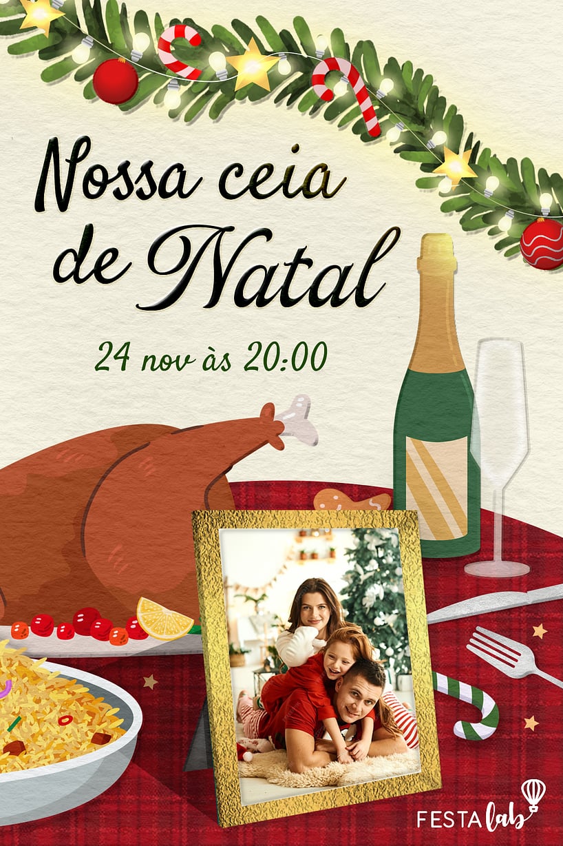 Modelo de Convite de Ocasioes especiais - Banquete de Natal: Branco Criar convite de Ocasiões especiais - Banquete de Natal: Branco| FestaLab
