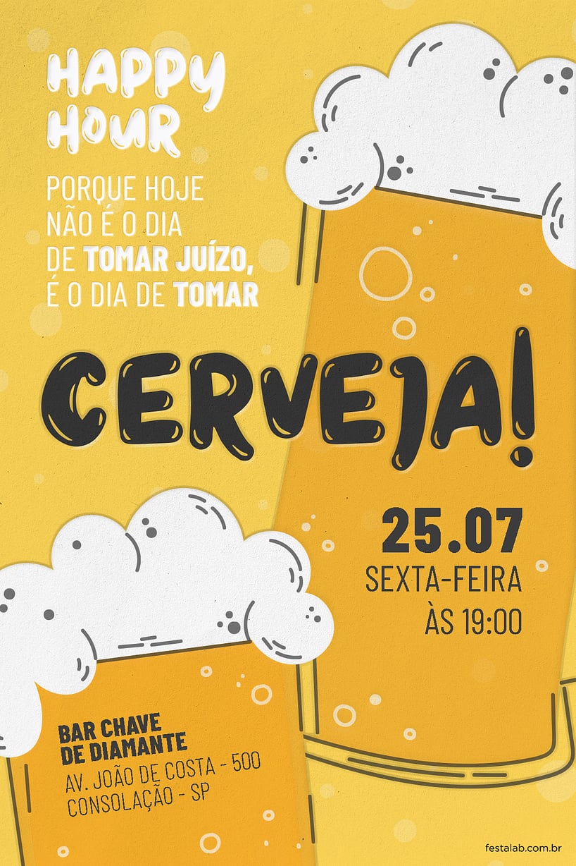 Modelo de Convite de Ocasioes especiais - Bolhas de Cerveja Criar convite de Ocasiões especiais - Bolhas de Cerveja| FestaLab