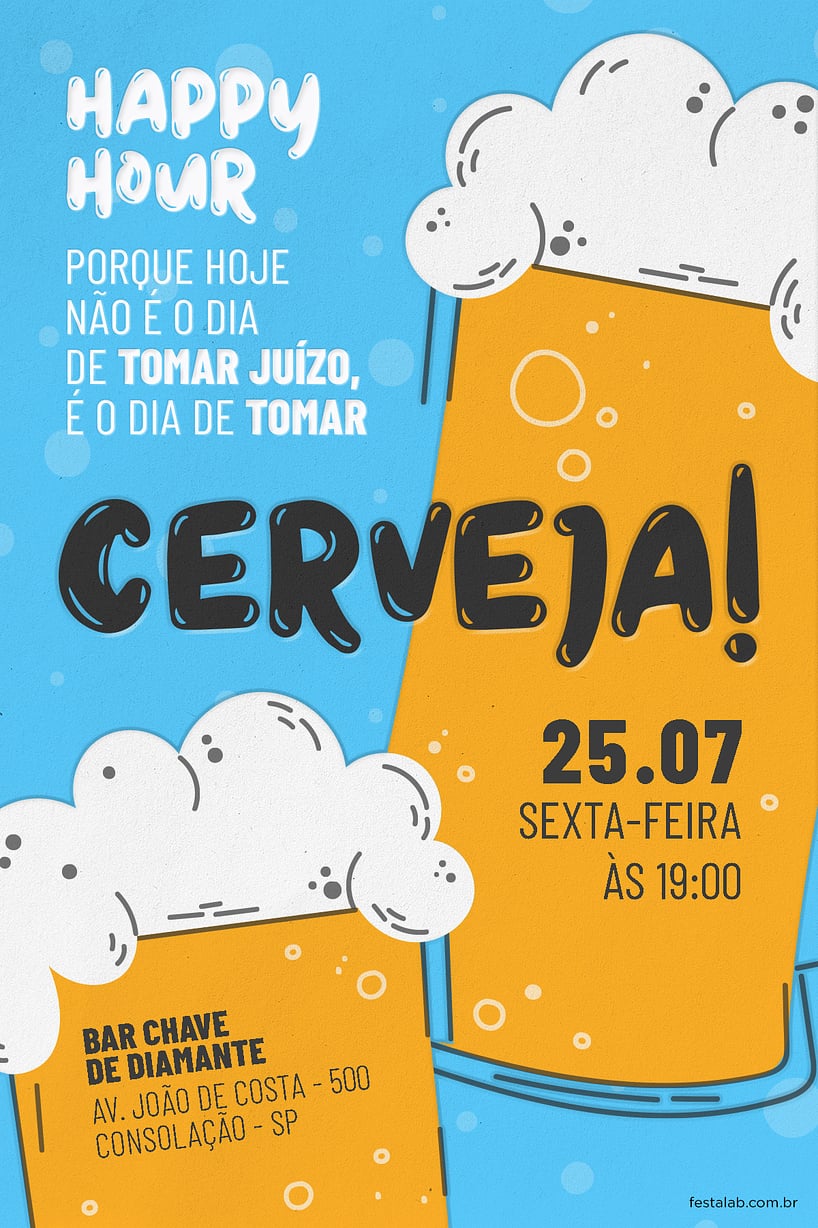 Modelo de Convite de Ocasioes especiais - Bolhas de Cerveja azul Criar convite de Ocasiões especiais - Bolhas de Cerveja azul| FestaLab