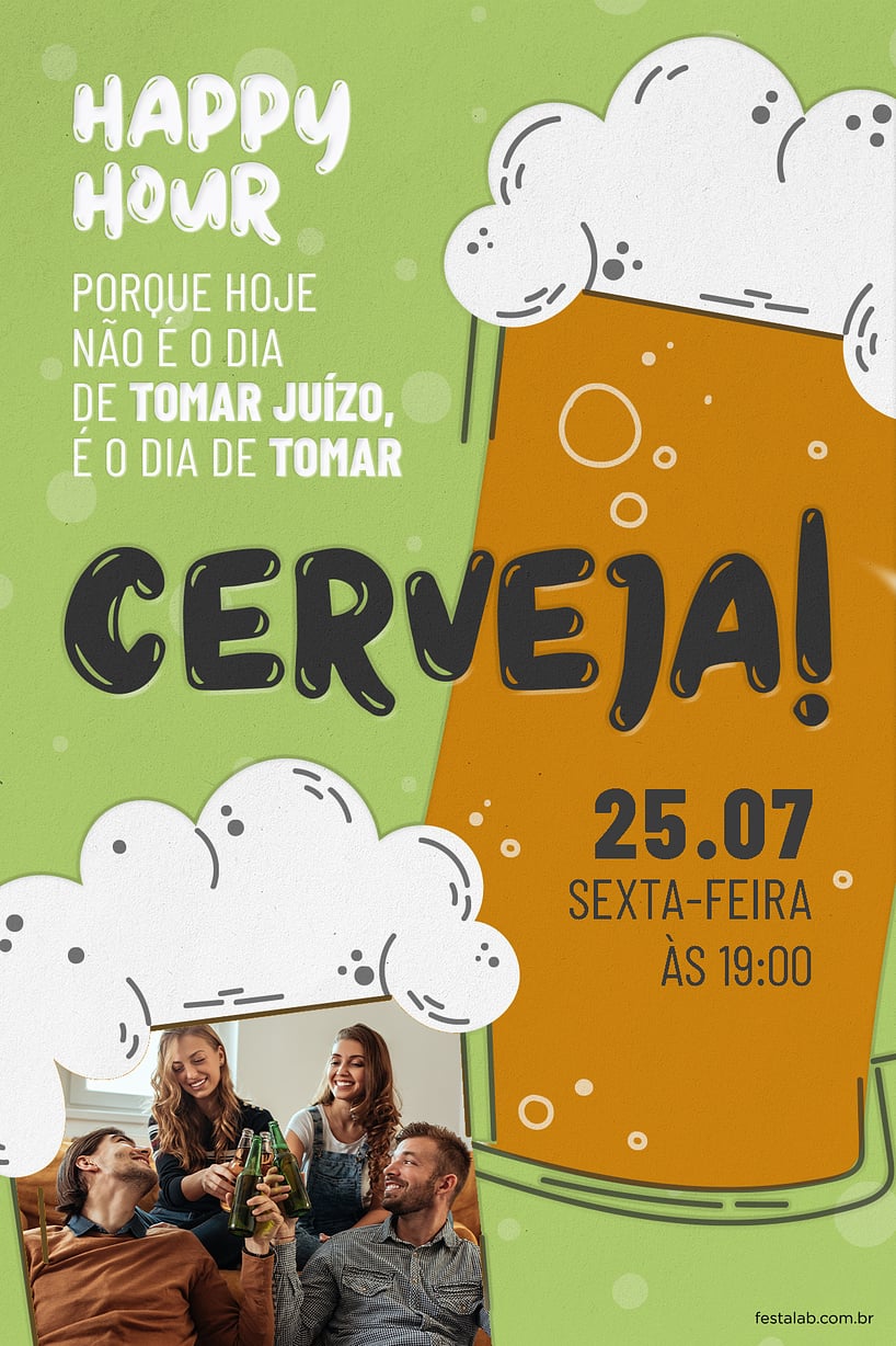 Modelo de Convite de Ocasioes especiais - Bolhas de Cerveja Verde Criar convite de Ocasiões especiais - Bolhas de Cerveja Verde| FestaLab