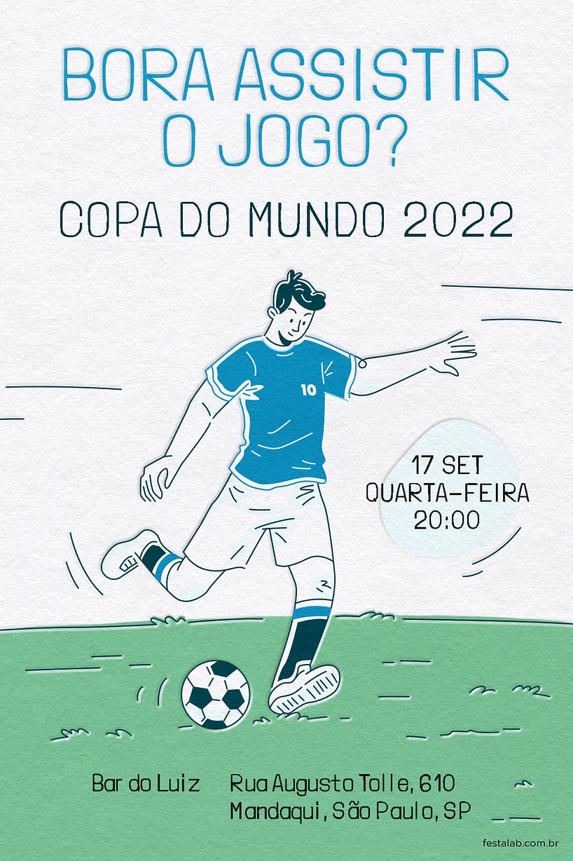 Modelo de Convite de Ocasioes especiais - Bora assistir o jogo Azul Criar convite de Ocasiões especiais - Bora assistir o jogo Azul| FestaLab