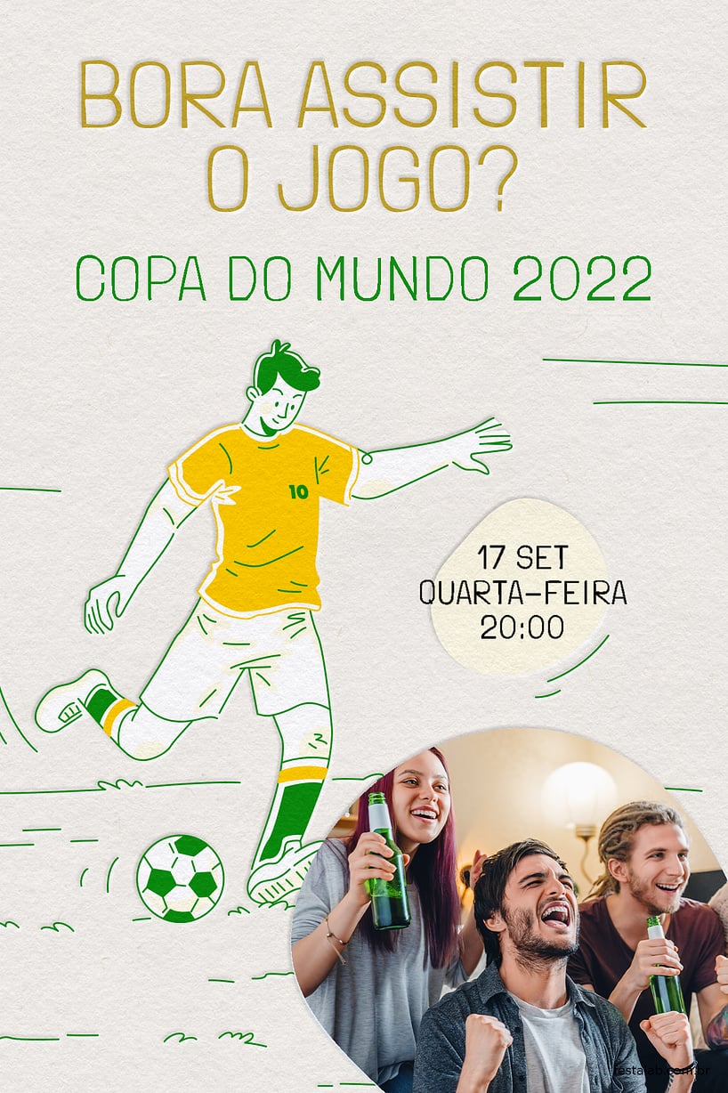 Modelo de Convite de Ocasioes especiais - Bora assistir o jogo bege Criar convite de Ocasiões especiais - Bora assistir o jogo bege| FestaLab