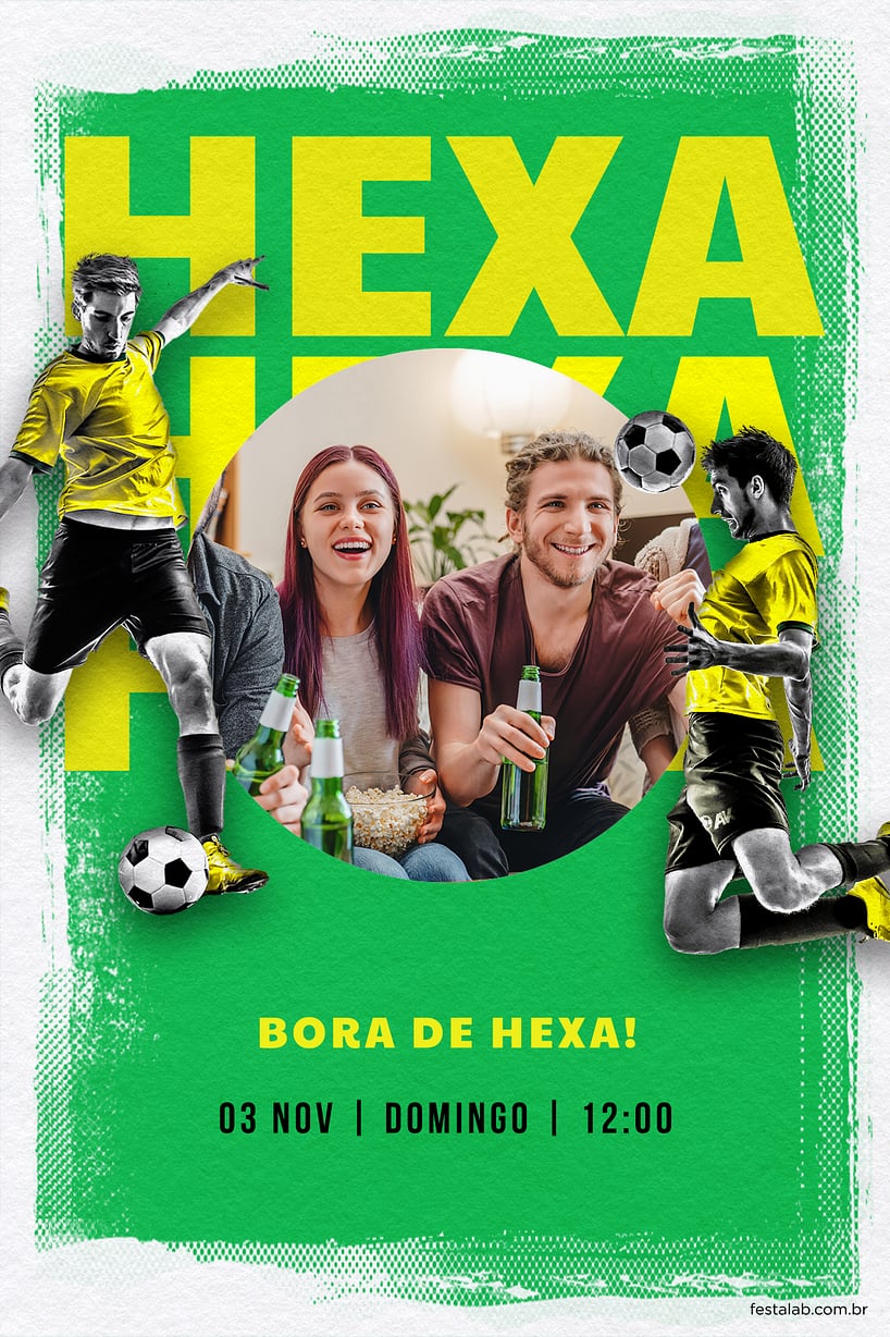 Modelo de Convite de Ocasioes especiais - Bora de Hexa verde Criar convite de Ocasiões especiais - Bora de Hexa verde| FestaLab