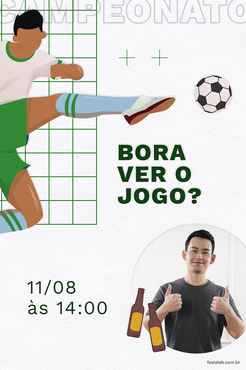 Modelo de Convite de Ocasioes especiais - Bora ver o jogo? Verde Criar convite de Ocasiões especiais - Bora ver o jogo? Verde| FestaLab