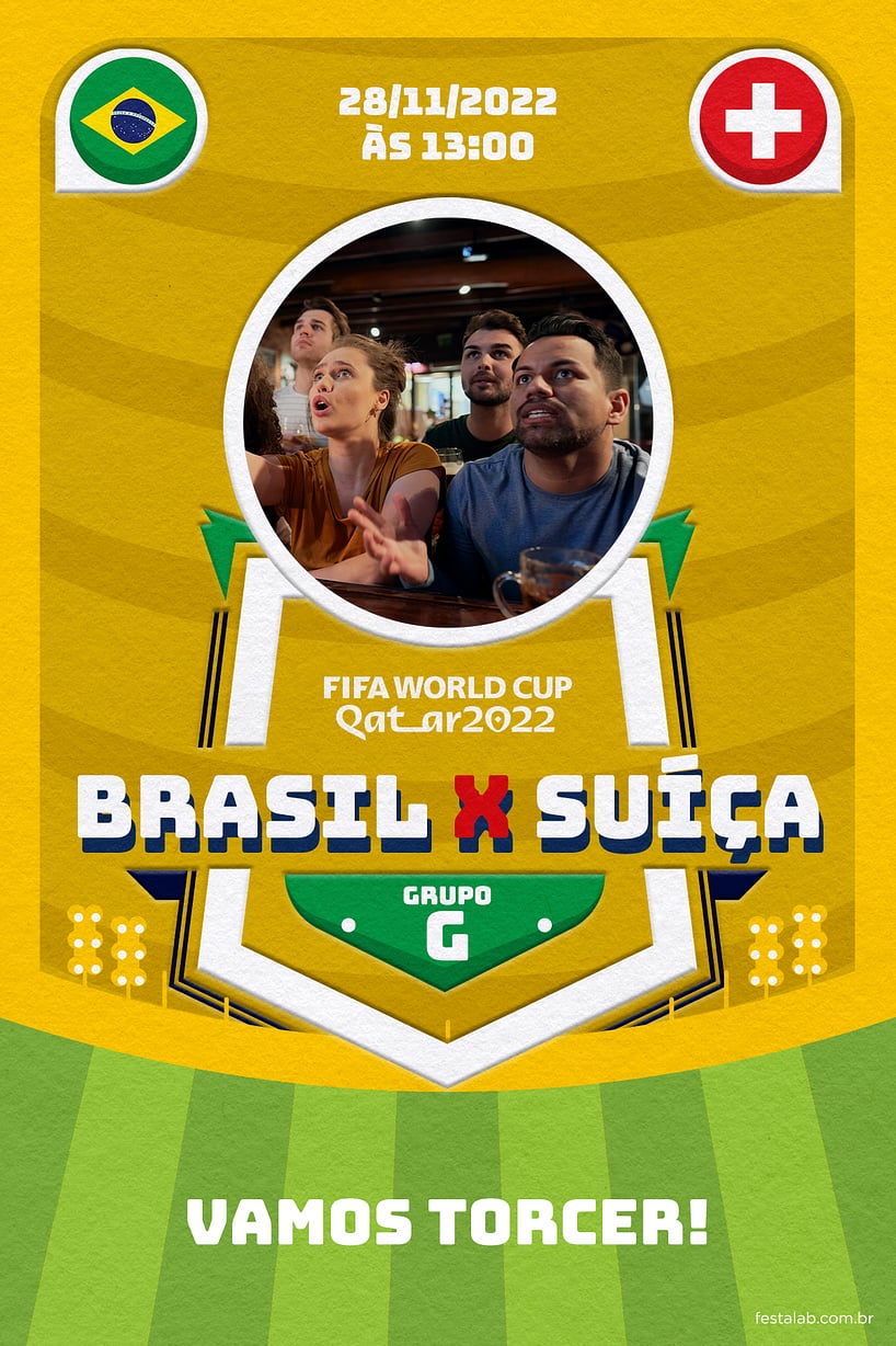 Modelo de Convite de Ocasioes especiais - Brasil x Suica Amarelo Criar convite de Ocasiões especiais - Brasil x Suiça Amarelo| FestaLab