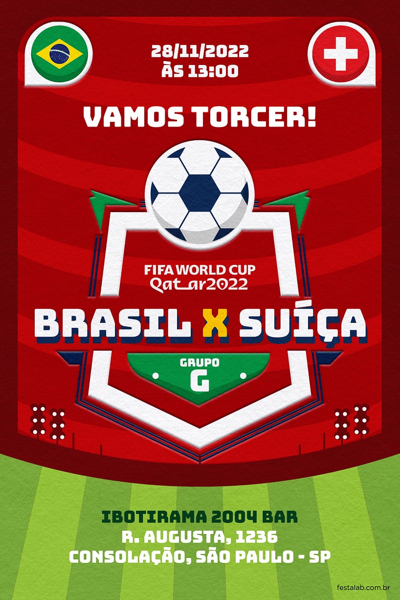 Modelo de Convite de Ocasioes especiais - Brasil x Suica Vermelho Criar convite de Ocasiões especiais - Brasil x Suiça Vermelho| FestaLab