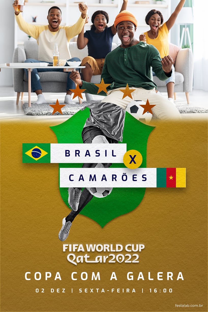 Modelo de Convite de Ocasioes especiais - Brasil x Camaroes Criar convite de Ocasiões especiais - Brasil x Camarões| FestaLab