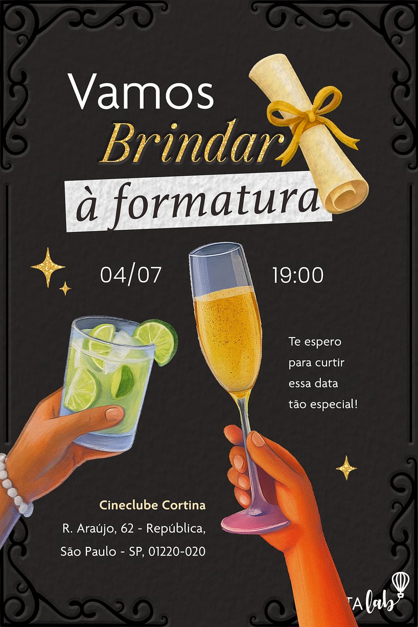 Modelo de Convite de Ocasioes especiais - Brindar a formatura Criar convite de Ocasiões especiais - Brindar à formatura| FestaLab