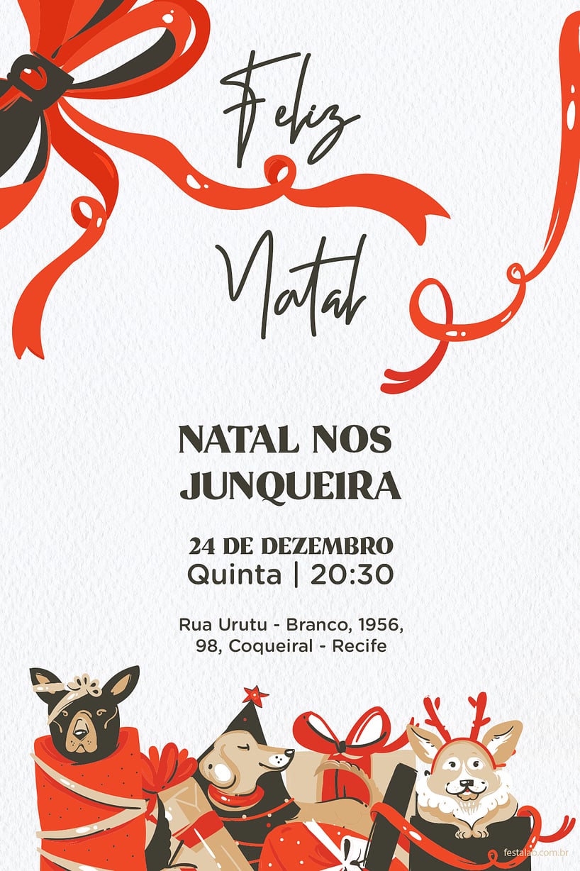 Modelo de Convite de Ocasioes especiais - Cachorrinhos de Natal Criar convite de Ocasiões especiais - Cachorrinhos de Natal| FestaLab