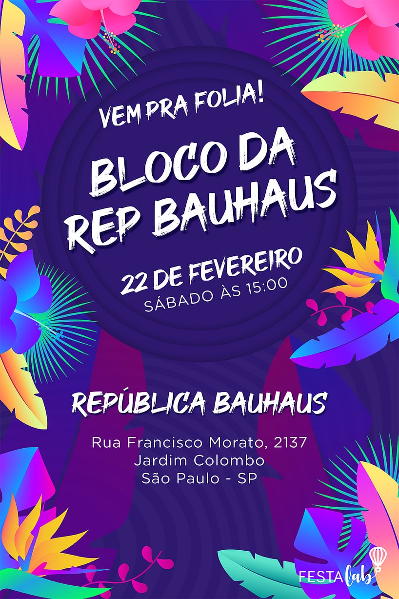 Modelo de Convite de Ocasioes especiais - Carnaval Neon Criar convite de Ocasiões especiais - Carnaval Neon| FestaLab