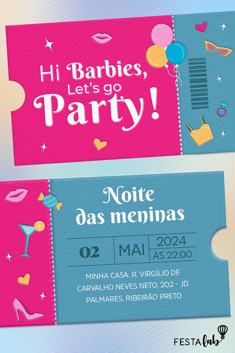 Modelo de Convite de Ocasioes especiais - Celebracao das Barbies Criar convite de Ocasiões especiais - Celebração das Barbies| FestaLab