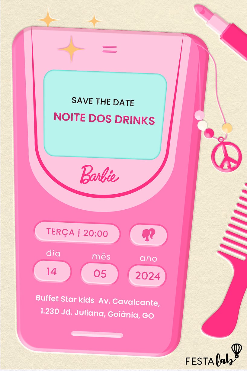 Modelo de Convite de Ocasioes especiais - Celular da Barbie Criar convite de Ocasiões especiais - Celular da Barbie| FestaLab