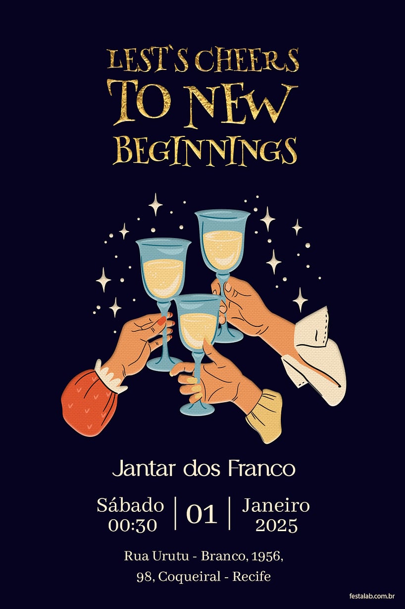 Modelo de Convite de Ocasioes especiais - Cheers to new beginnings Criar convite de Ocasiões especiais - Cheers to new beginnings| FestaLab