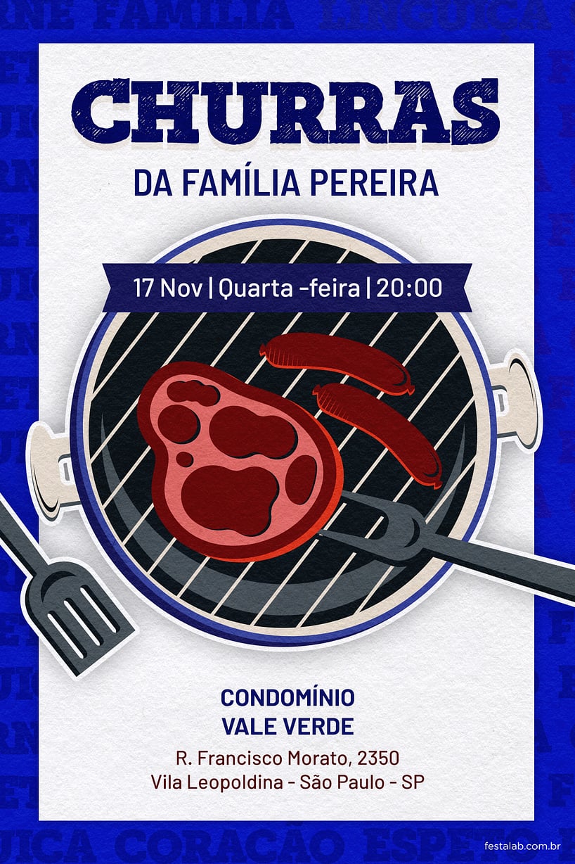 Modelo de Convite de Ocasioes especiais - Churras Azul Criar convite de Ocasiões especiais - Churras Azul| FestaLab