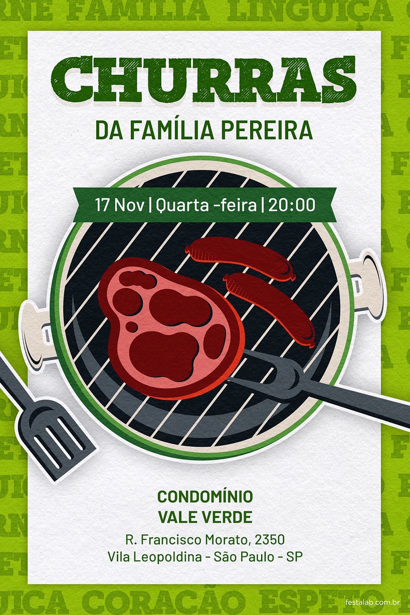 Modelo de Convite de Ocasioes especiais - Churras Verde Criar convite de Ocasiões especiais - Churras Verde| FestaLab