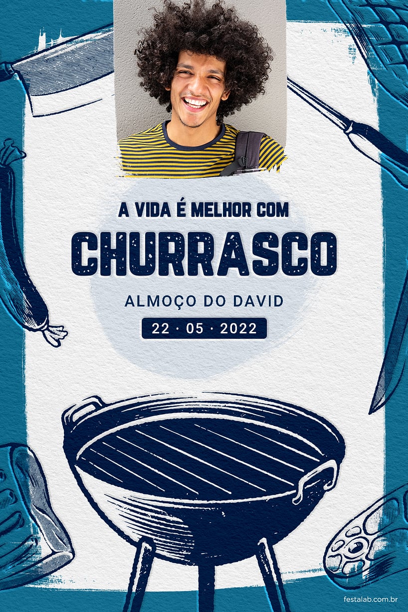Modelo de Convite de Ocasioes especiais - Churrasco na grelha azul Criar convite de Ocasiões especiais - Churrasco na grelha azul| FestaLab