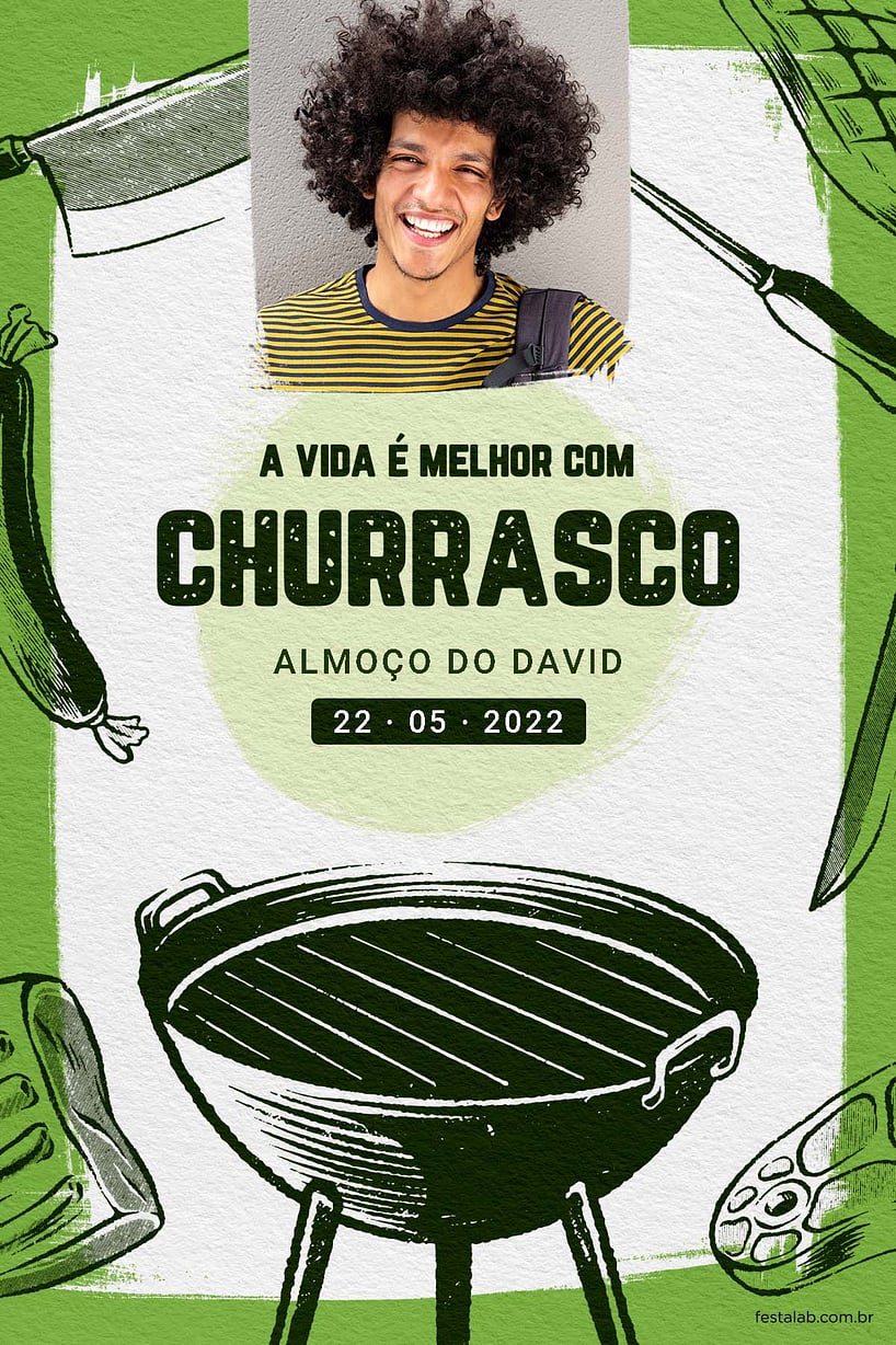 Modelo de Convite de Ocasioes especiais - Churrasco na grelha verde Criar convite de Ocasiões especiais - Churrasco na grelha verde| FestaLab