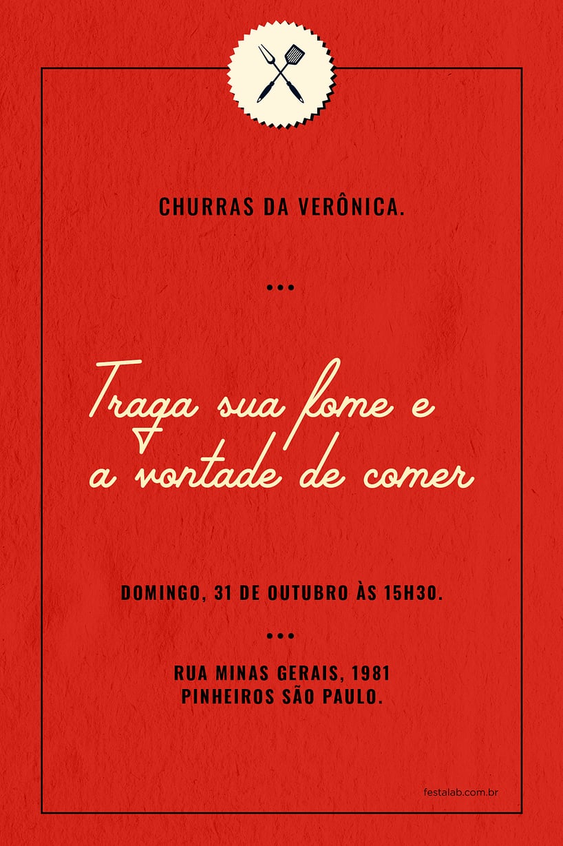 Modelo de Convite de Ocasioes especiais - Churrasco Vermelho Criar convite de Ocasiões especiais - Churrasco Vermelho| FestaLab
