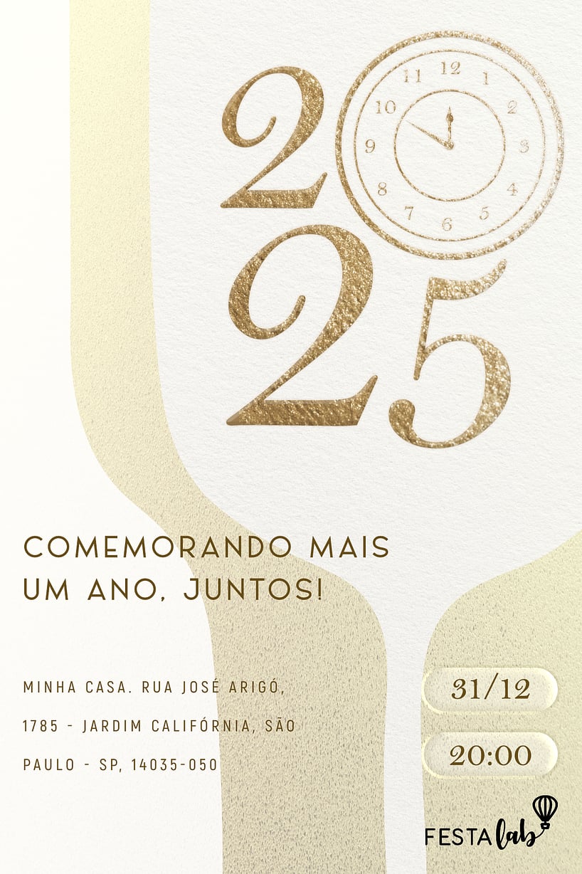 Modelo de Convite de Ocasioes especiais - Comemorando o Ano Novo Branco Criar convite de Ocasiões especiais - Comemorando o Ano Novo Branco| FestaLab