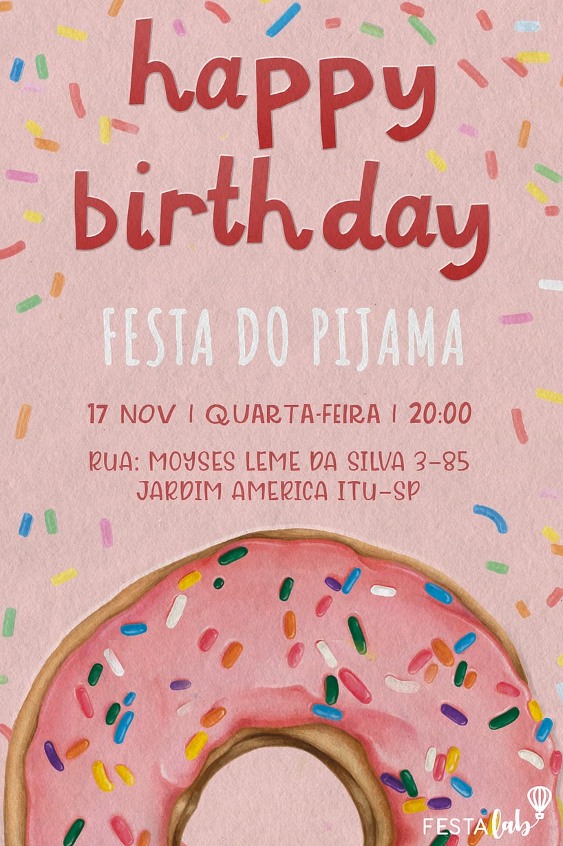 Modelo de Convite de Ocasioes especiais - Donuts Criar convite de Ocasiões especiais - Donuts| FestaLab