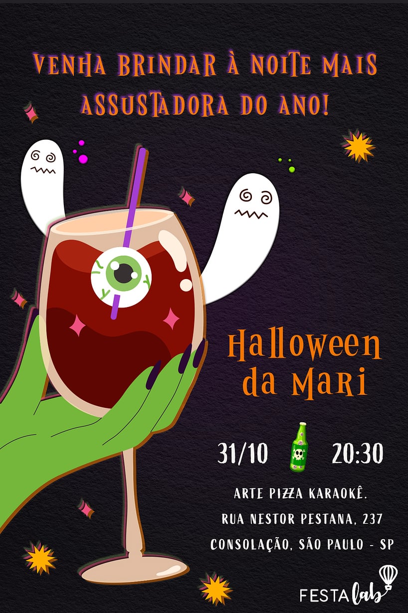 Modelo de Convite de Ocasioes especiais - Drink de Halloween Criar convite de Ocasiões especiais - Drink de Halloween| FestaLab