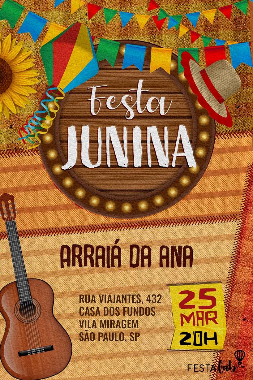 Modelo de Convite de Ocasioes especiais - Festa junina estampado Criar convite de Ocasiões especiais - Festa junina estampado| FestaLab