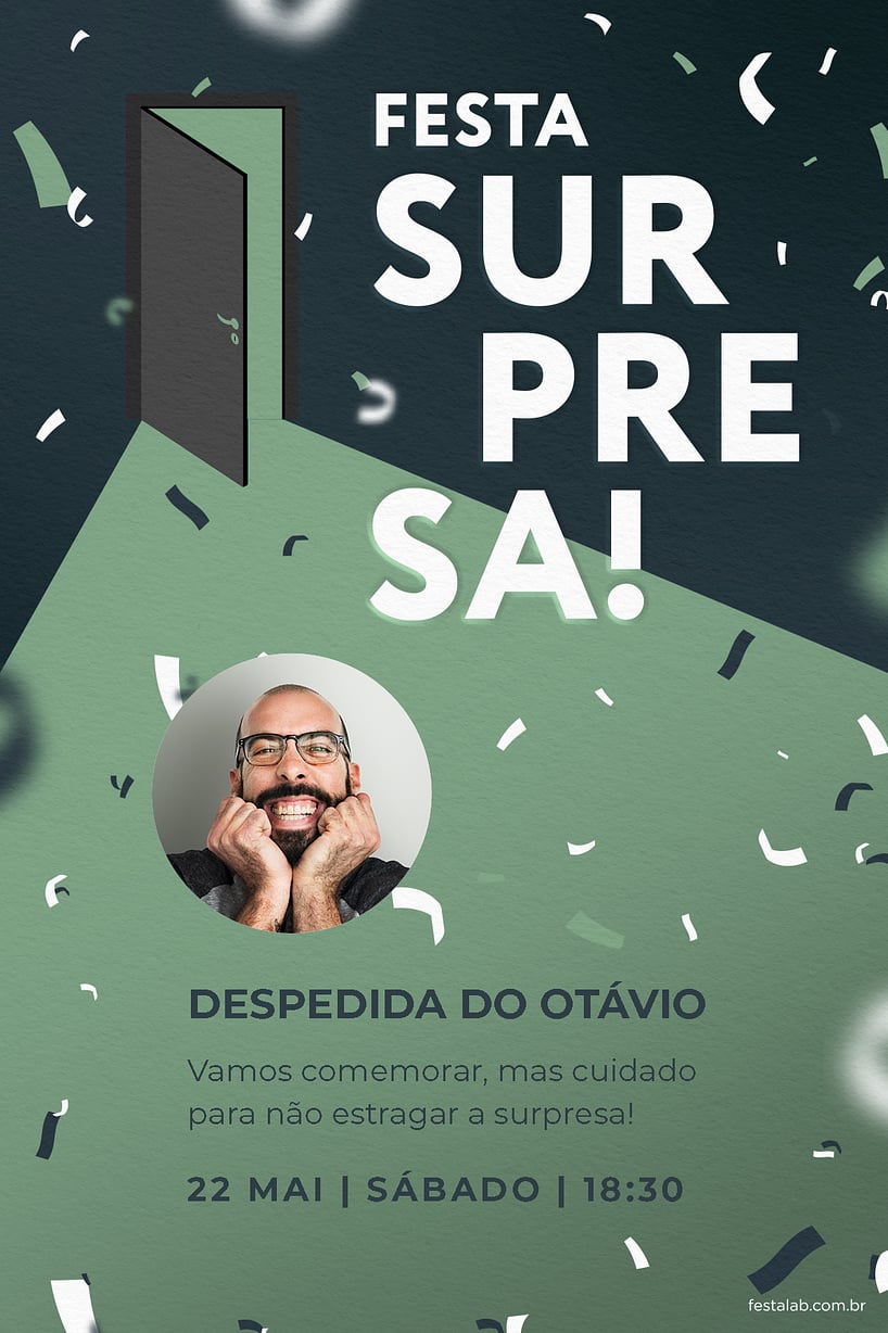 Modelo de Convite de Ocasioes especiais - Festa surpresa verde Criar convite de Ocasiões especiais - Festa surpresa verde| FestaLab