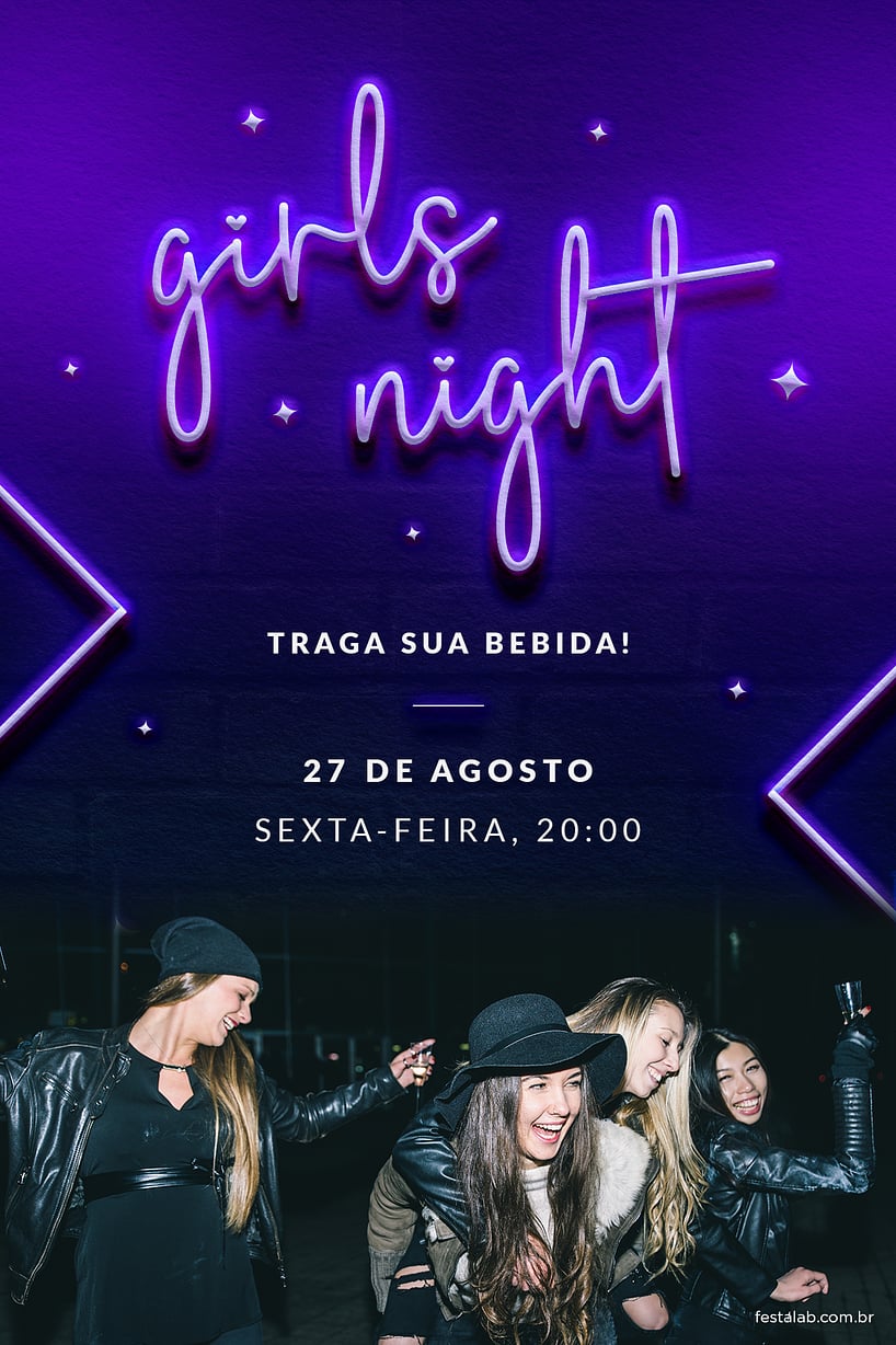 Modelo de Convite de Ocasioes especiais - Girls Night! Azul Criar convite de Ocasiões especiais - Girls Night! Azul| FestaLab