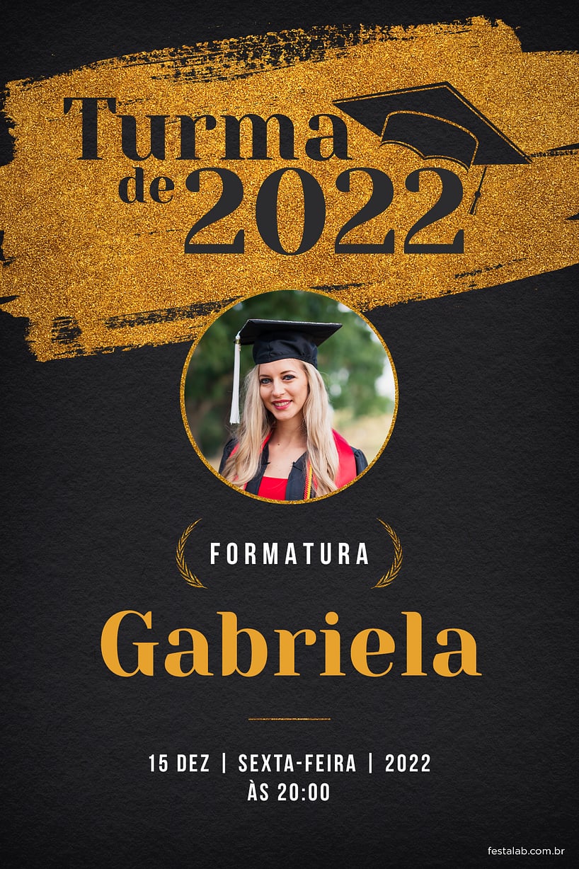 Modelo de Convite de Ocasioes especiais - Glitter de Formatura Dourado Criar convite de Ocasiões especiais - Glitter de Formatura Dourado| FestaLab
