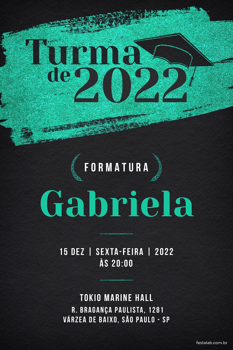 Modelo de Convite de Ocasioes especiais - Glitter de Formatura Verde Criar convite de Ocasiões especiais - Glitter de Formatura Verde| FestaLab