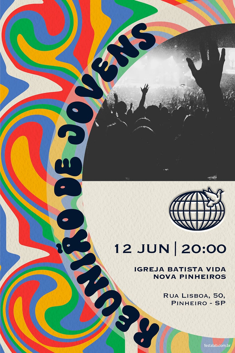 Modelo de Convite de Ocasioes especiais - Groovy Jovem Colorido Criar convite de Ocasiões especiais - Groovy Jovem Colorido| FestaLab