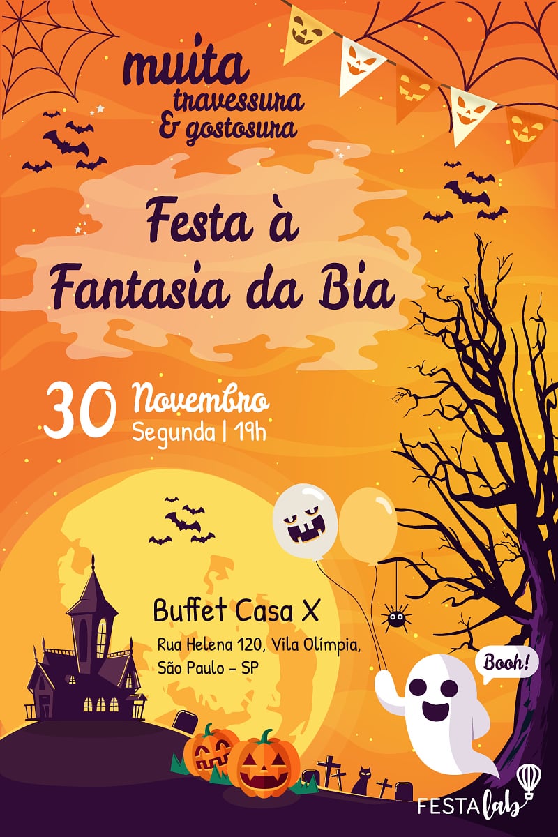 Modelo de Convite de Ocasioes especiais - Halloween Criar convite de Ocasiões especiais - Halloween| FestaLab
