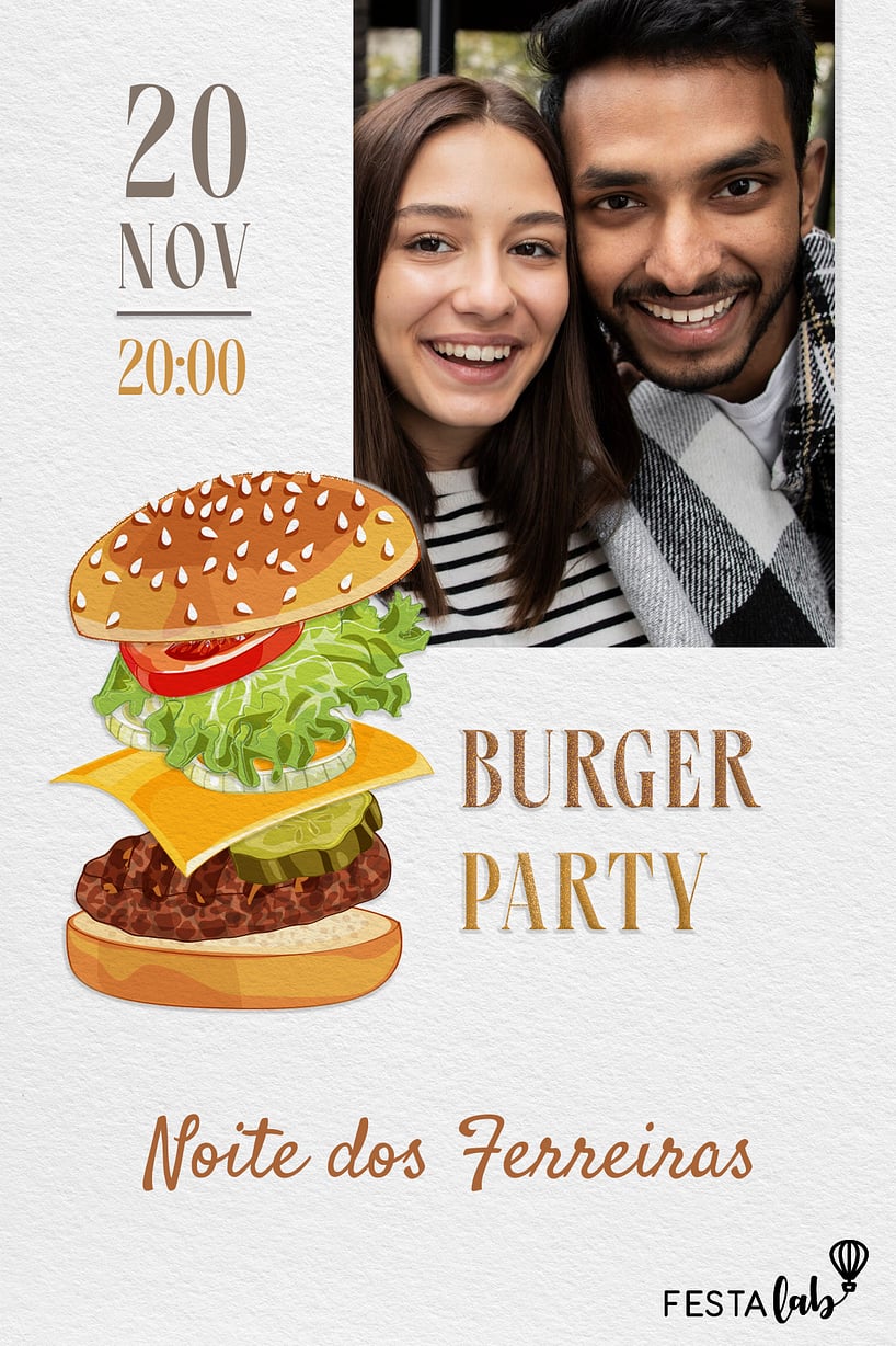 Modelo de Convite de Ocasioes especiais - Hamburguer Criar convite de Ocasiões especiais - Hambúrguer| FestaLab
