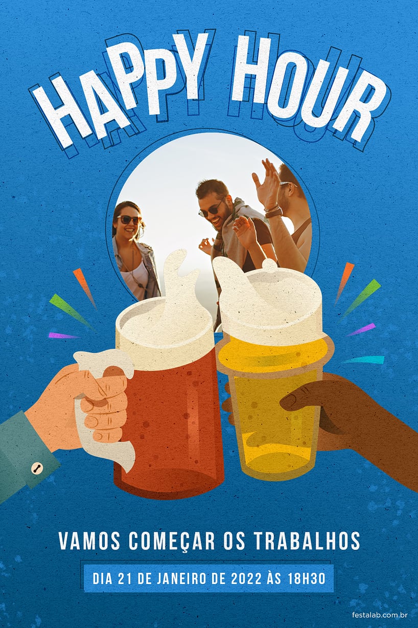 Modelo de Convite de Ocasioes especiais - Happy Hour! Azul Criar convite de Ocasiões especiais - Happy Hour! Azul| FestaLab