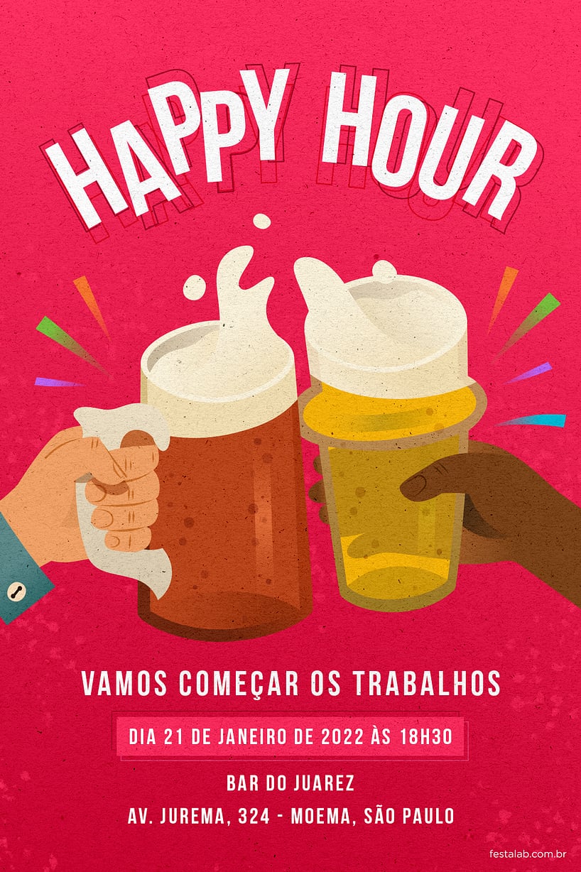 Modelo de Convite de Ocasioes especiais - Happy Hour! Criar convite de Ocasiões especiais - Happy Hour!| FestaLab