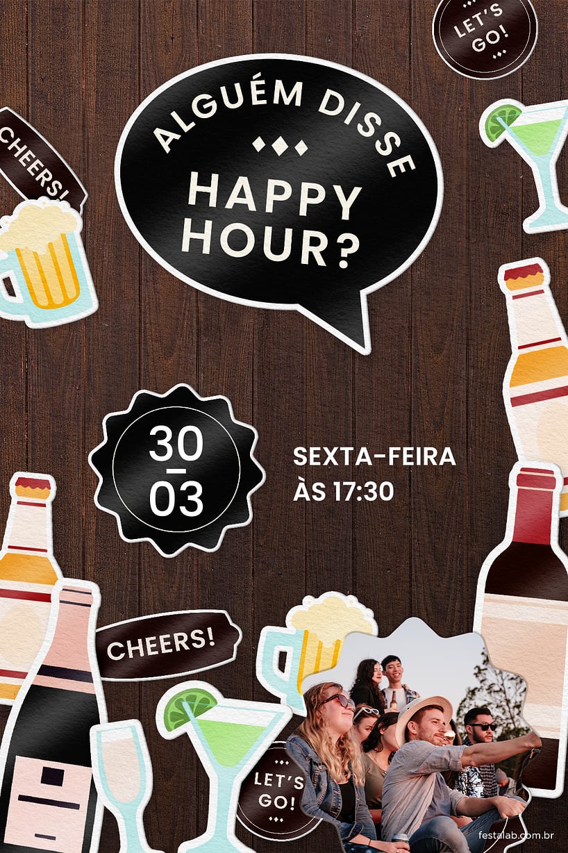 Modelo de Convite de Ocasioes especiais - Happy hour escuro Criar convite de Ocasiões especiais - Happy hour escuro| FestaLab