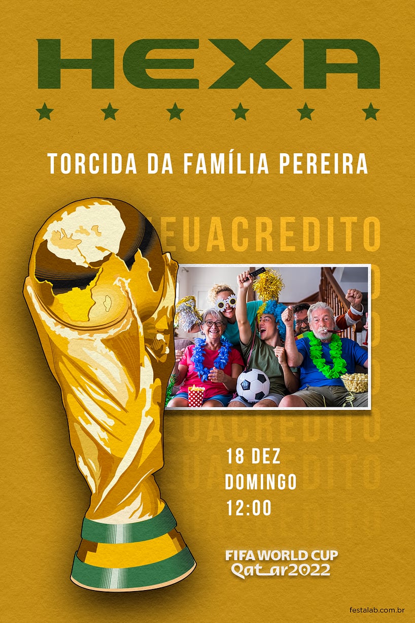 Modelo de Convite de Ocasioes especiais - Hexa Dourado Criar convite de Ocasiões especiais - Hexa Dourado| FestaLab
