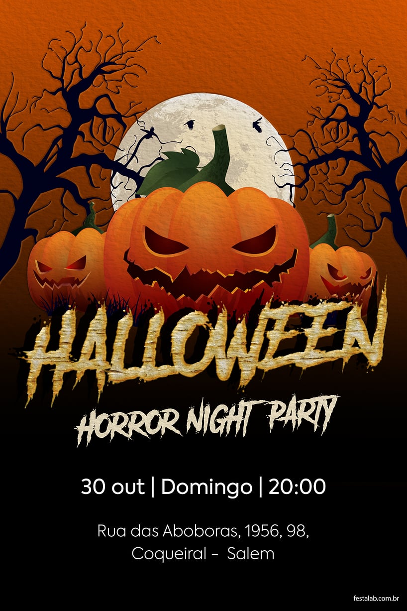 Modelo de Convite de Ocasioes especiais - Horror Night Party Criar convite de Ocasiões especiais - Horror Night Party| FestaLab