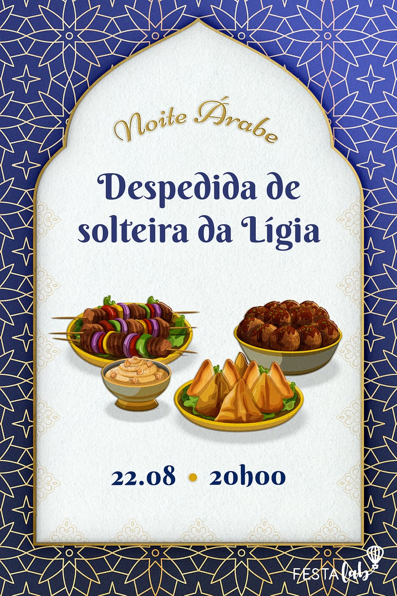 Modelo de Convite de Ocasioes especiais - Jantar Arabe Criar convite de Ocasiões especiais - Jantar Árabe| FestaLab