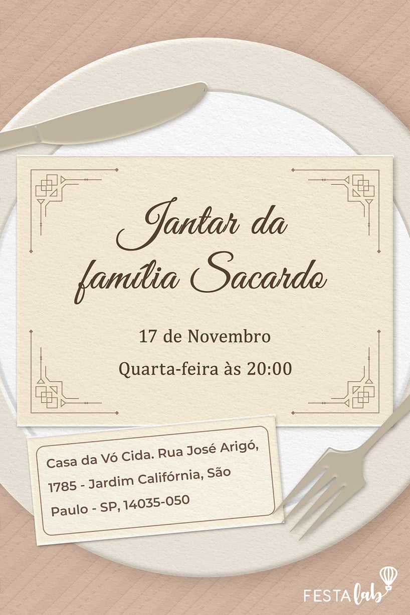 Modelo de Convite de Ocasioes especiais - Jantar em Familia Criar convite de Ocasiões especiais - Jantar em Família| FestaLab