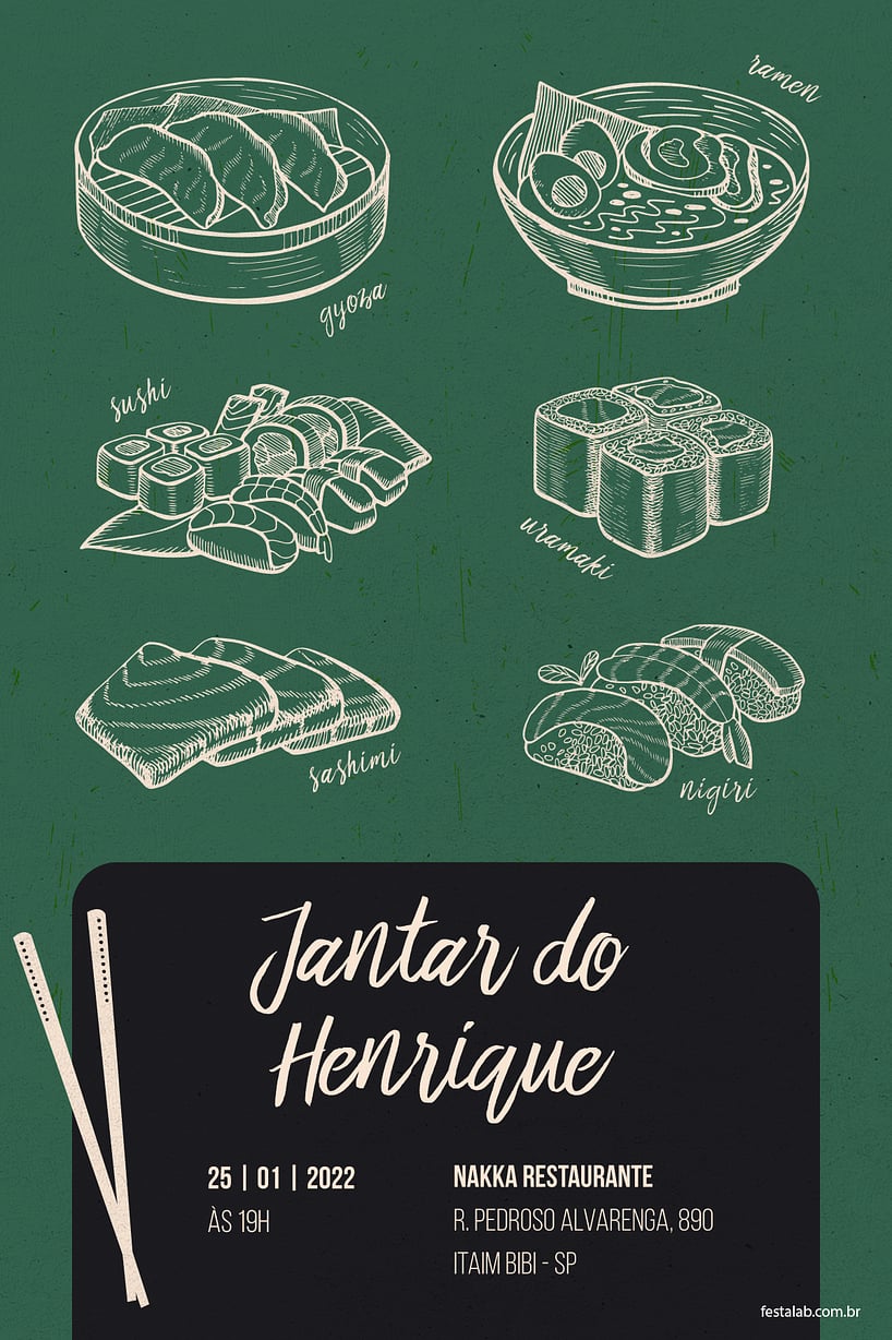 Modelo de Convite de Ocasioes especiais - Jantar Ramen Criar convite de Ocasiões especiais - Jantar Ramen| FestaLab