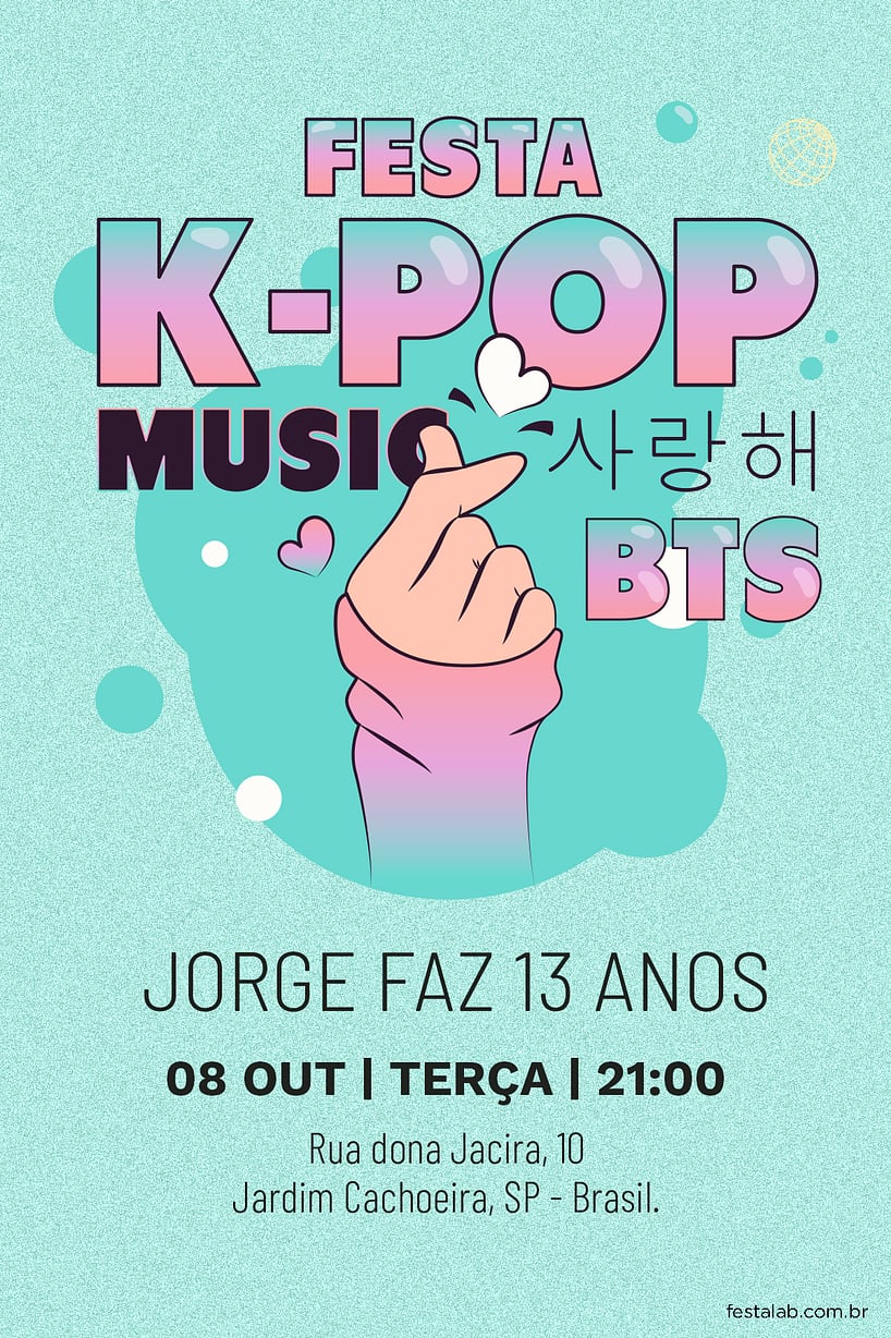 Modelo de Convite de Ocasioes especiais - Kpop Criar convite de Ocasiões especiais - Kpop| FestaLab