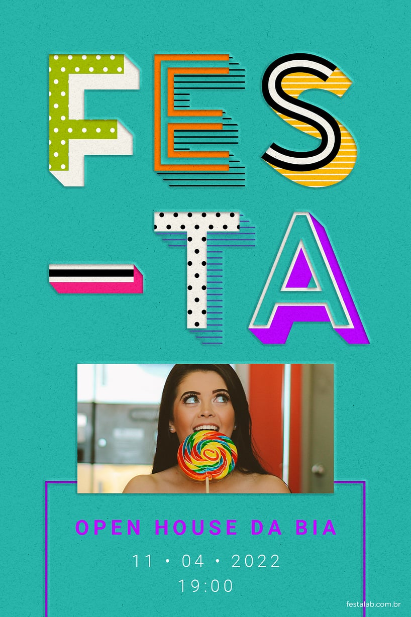Modelo de Convite de Ocasioes especiais - Letras Festivas cor verde Criar convite de Ocasiões especiais - Letras Festivas cor verde| FestaLab