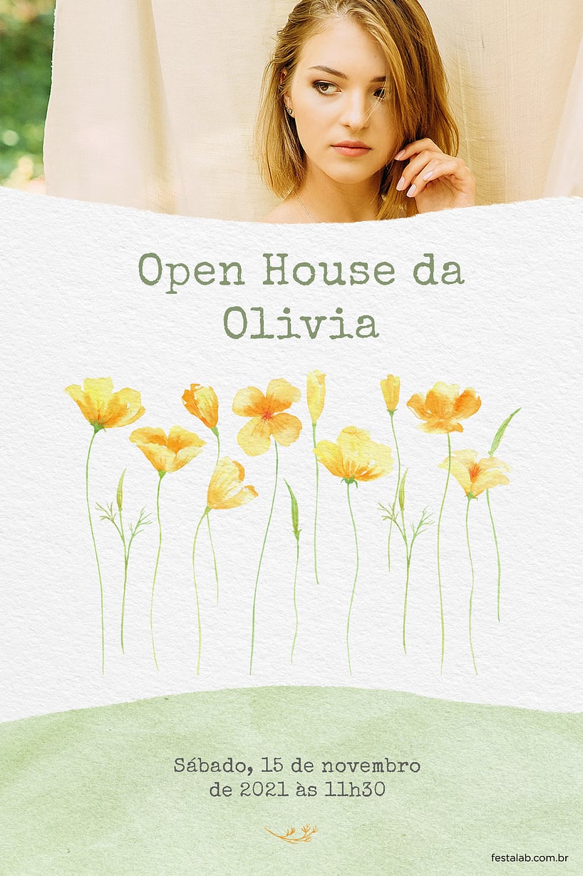 Modelo de Convite de Ocasioes especiais - Lirios aquarela amarelo Criar convite de Ocasiões especiais - Lírios aquarela amarelo| FestaLab