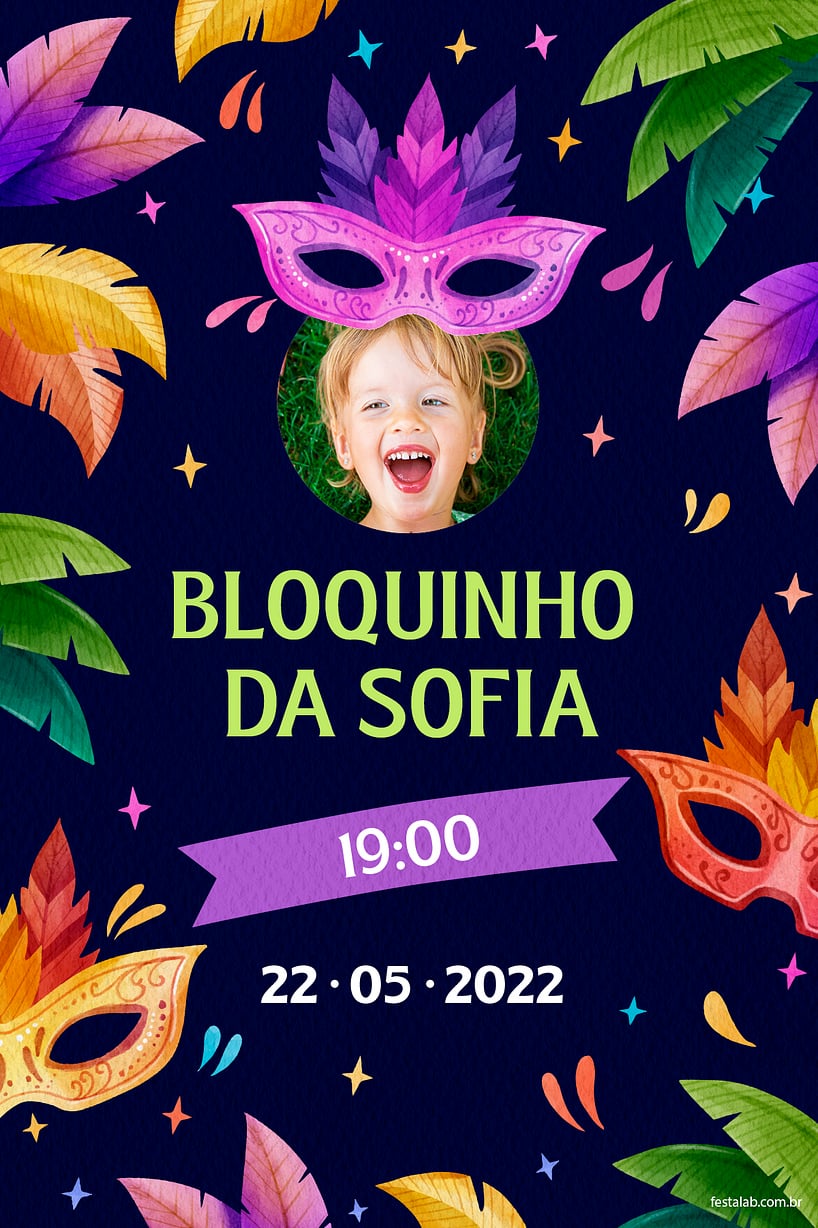 Modelo de Convite de Ocasioes especiais - Mascaras de Carnaval Criar convite de Ocasiões especiais - Mascaras de Carnaval| FestaLab