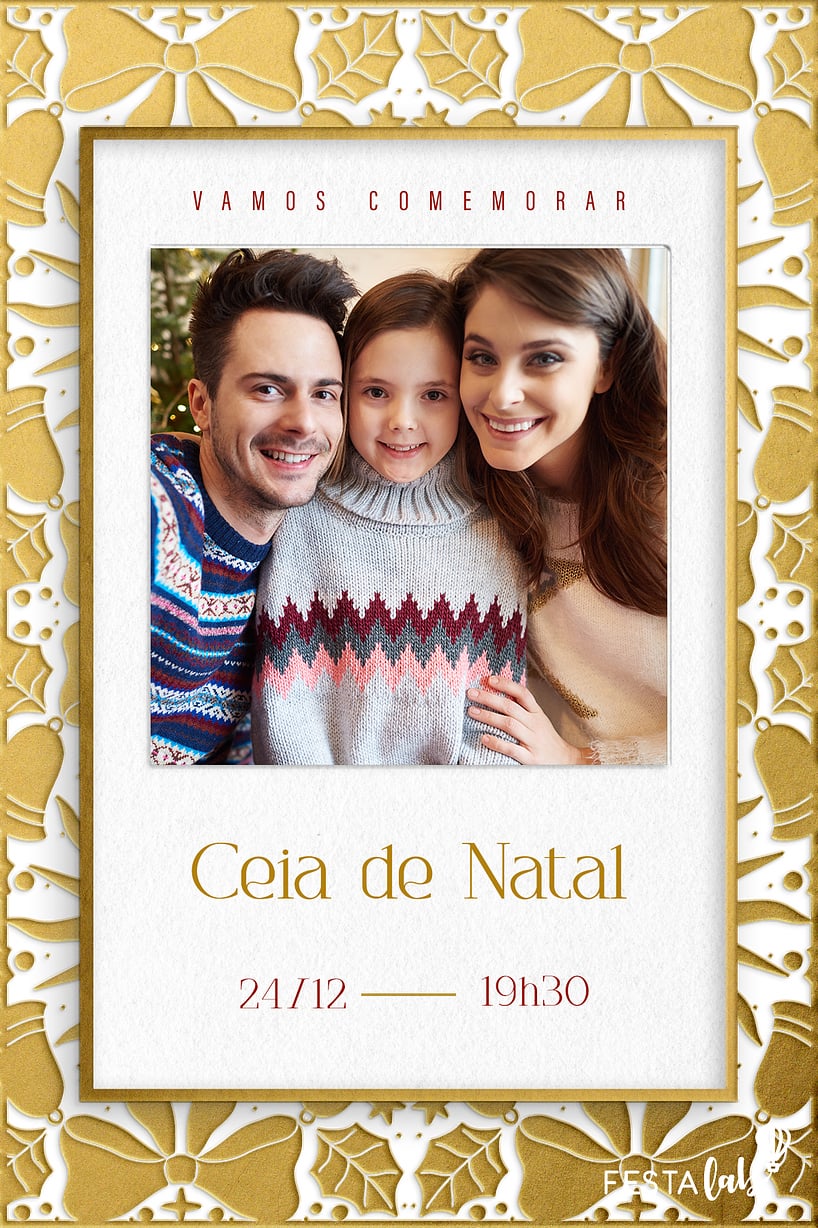 Modelo de Convite de Ocasioes especiais - Natal Elegante Dourado Criar convite de Ocasiões especiais - Natal Elegante Dourado| FestaLab