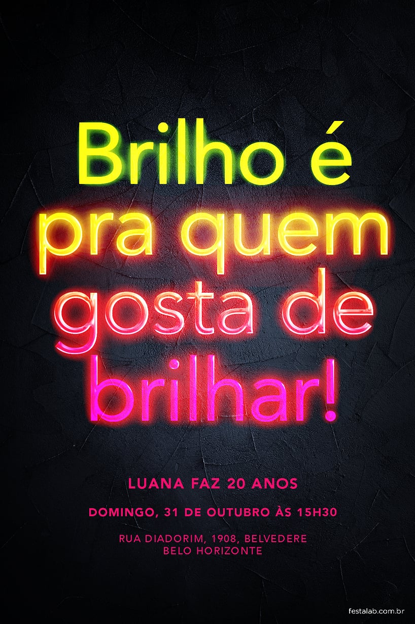 Modelo de Convite de Ocasioes especiais - Neon Brilho Criar convite de Ocasiões especiais - Neon Brilho| FestaLab