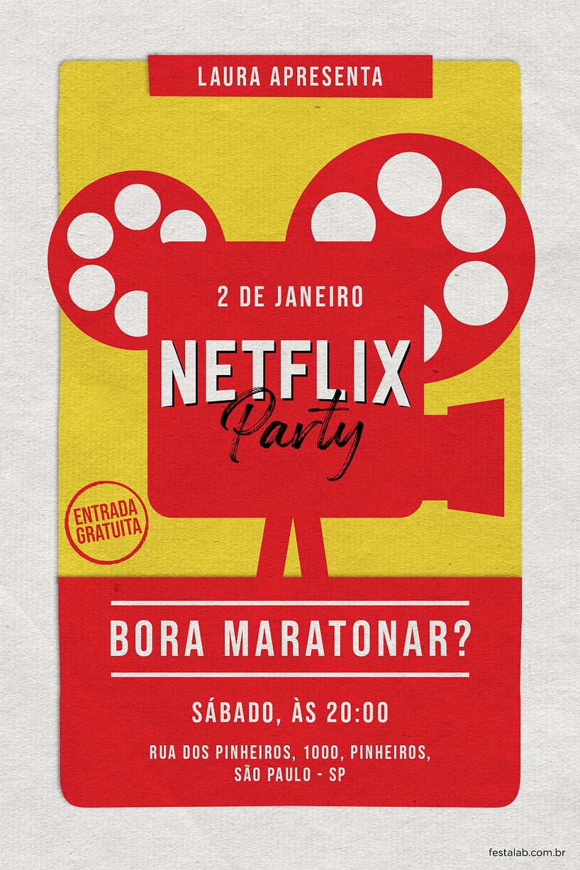 Modelo de Convite de Ocasioes especiais - netflix party Criar convite de Ocasiões especiais - netflix party| FestaLab