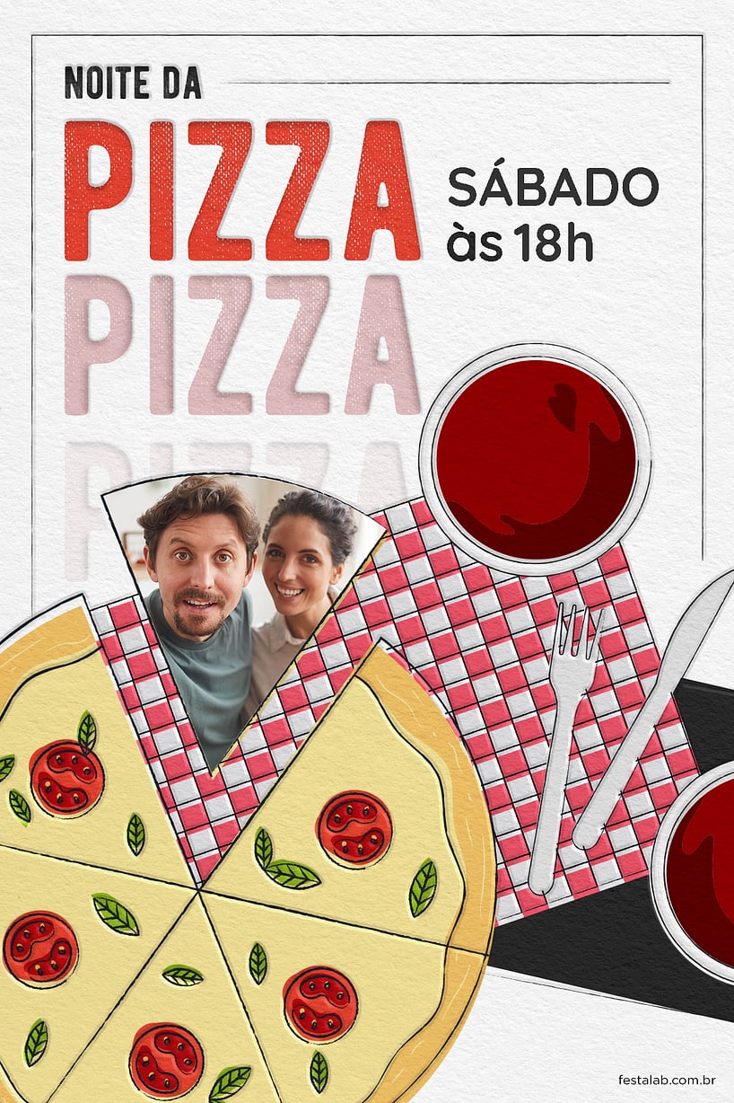 Modelo de Convite de Ocasioes especiais - Noite da Pizza Criar convite de Ocasiões especiais - Noite da Pizza| FestaLab